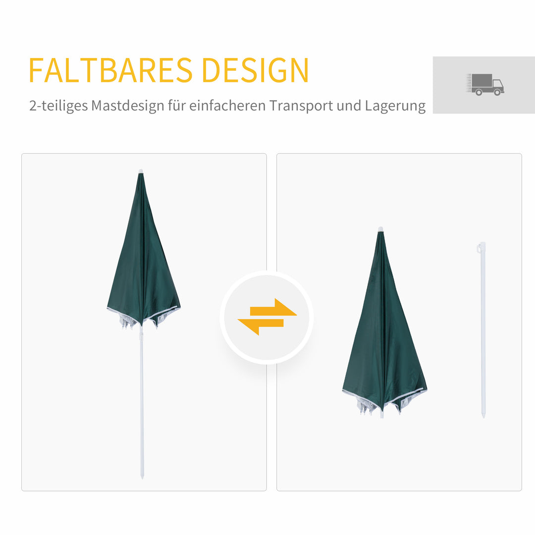 Strandparasol med sidepanel, polyester, mørkegrøn, 2,2 x H2,2m