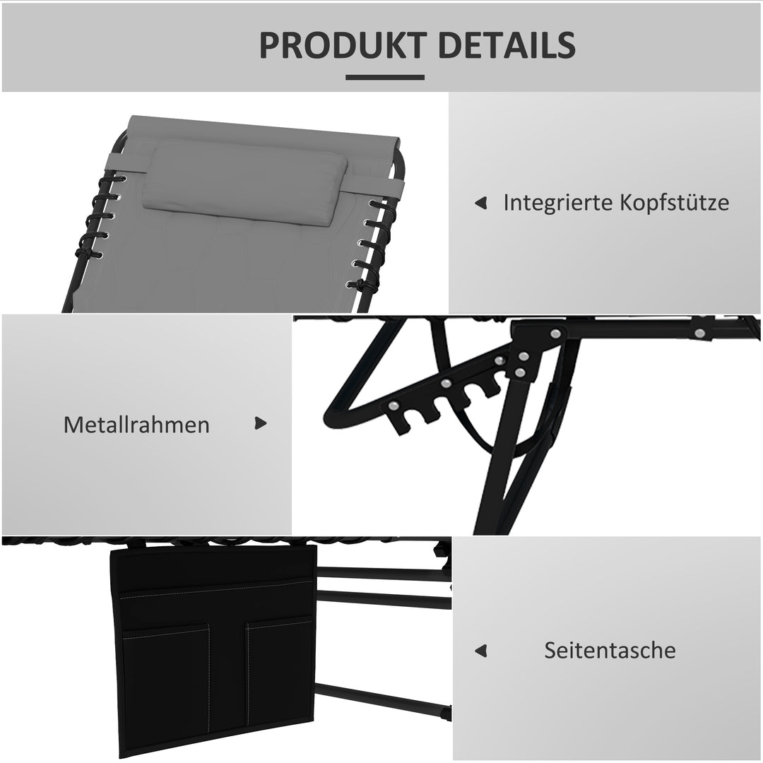 Solseng, haveseng, foldbar, inklusive hynde, vejrbestandig; 188 cm x 65 cm x 36 cm, grå + sort