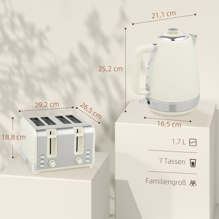 Elkedel- og brødristersæt, 1,7 L, 2200W, Strix termostat, filter, brødrister til 4 skiver, 7 ristningsniveauer, krummebakke