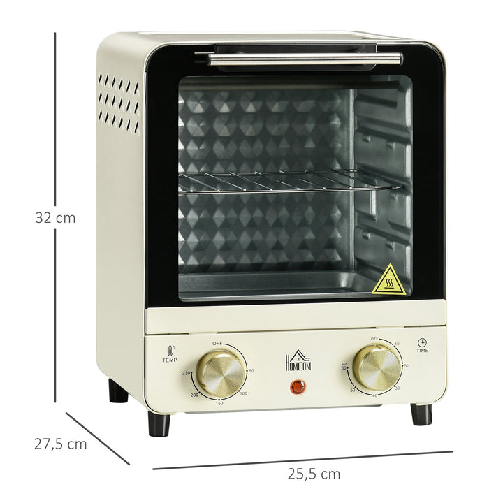 Miniovn 15l kapacitet, højdejusterbar bageplade og rist, 1000w, cremehvid