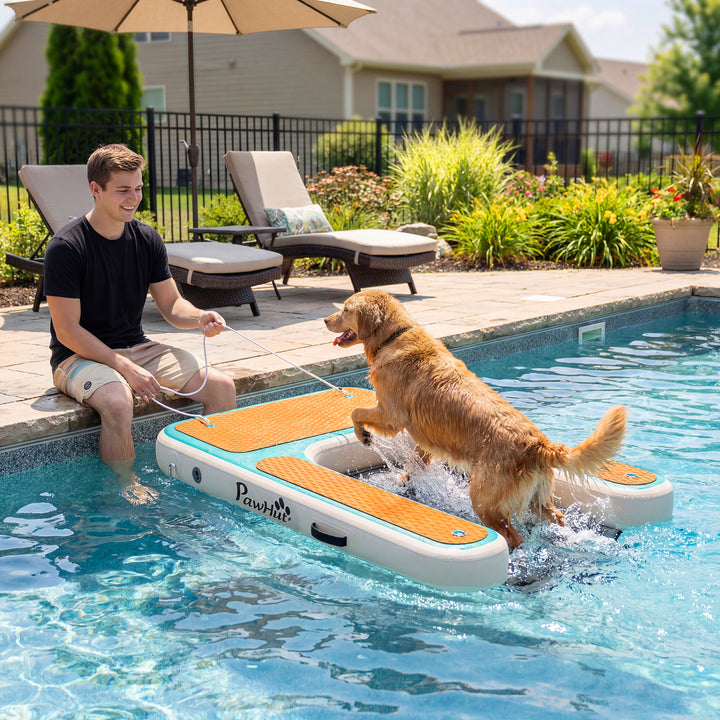 Oppustelig vandrampe til hunde, hunderampe til pools, 151x102 cm, bærbar hundebåd med skridsikker EVA-overflade, orange
