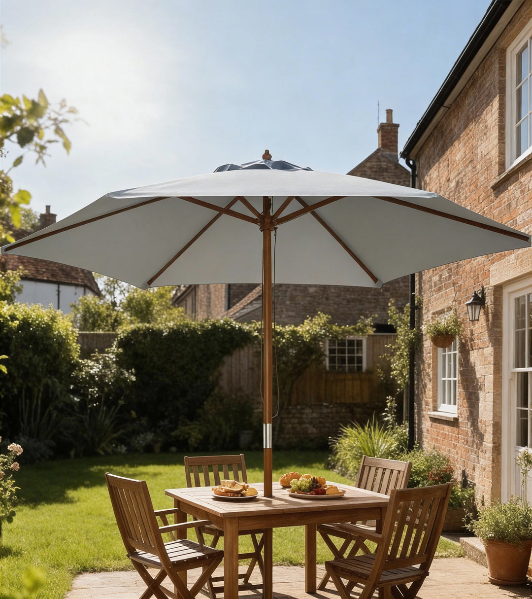 Parasol Ø 250 cm, parasol med rebtrækmekanisme, balkonparasol, strandparasol af bambus, vindtæt, markedsparasol, solskærm til balkon, terrasse, have, grå