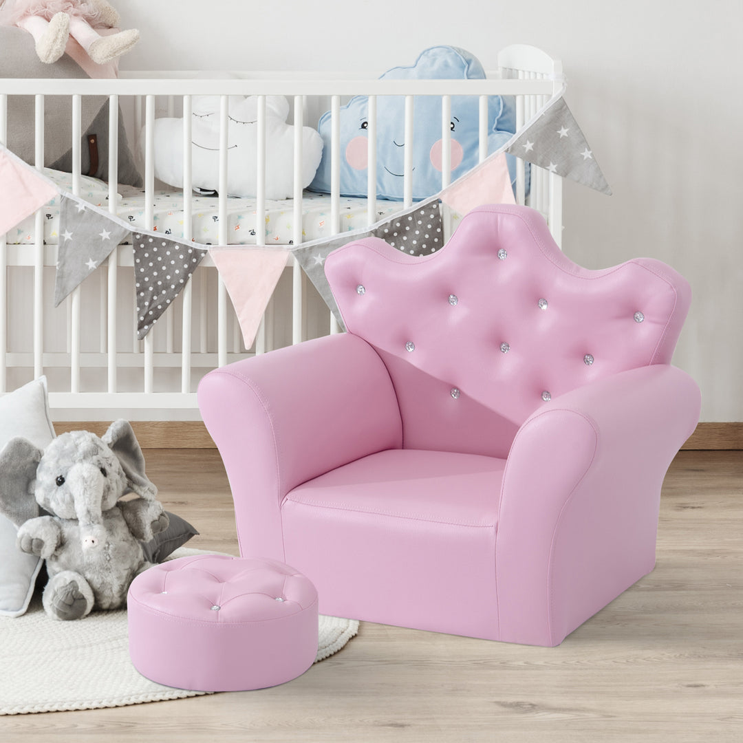 Legesofa til børn, børnesofa med fodskammel, børnesofa prinsesselegesofa børnesofa minisofa til hyggehjørne, børneværelse, legerum, soveværelse, lyserød