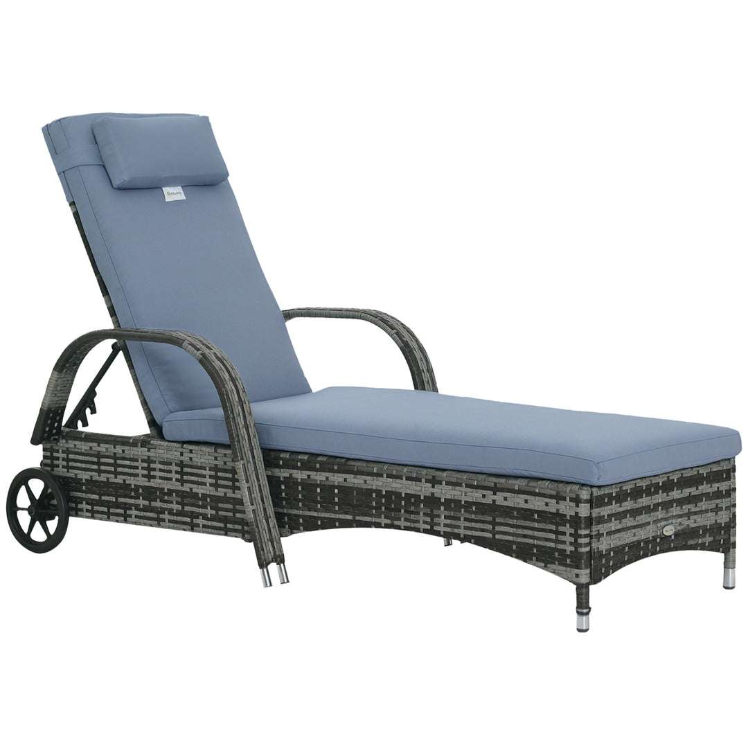 Havestol med hynde, justerbar ryglæn, metalstel, polyrattan, grå, 200 x 73 x 103 cm