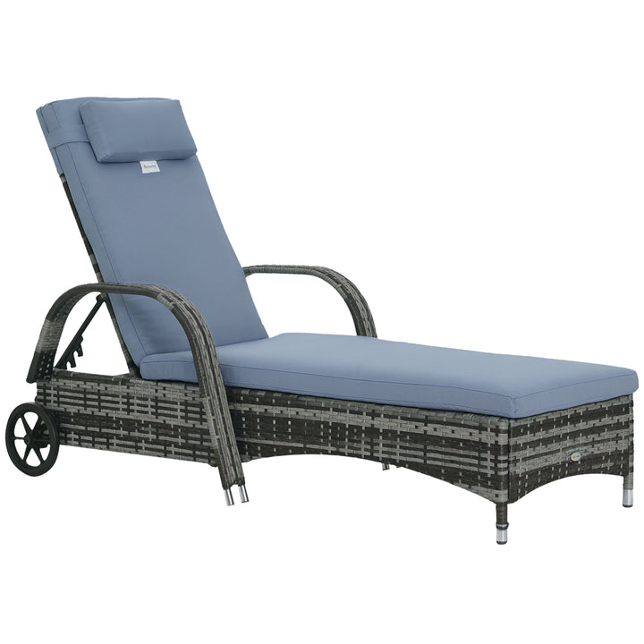 Havestol med hynde, justerbar ryglæn, metalstel, polyrattan, grå, 200 x 73 x 103 cm