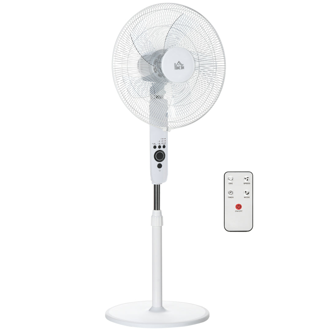 Standventilator med fjernbetjening, højdejusterbar, 3 hastighedsindstillinger, metal, hvid, Ø44,5 x H110-124 cm
