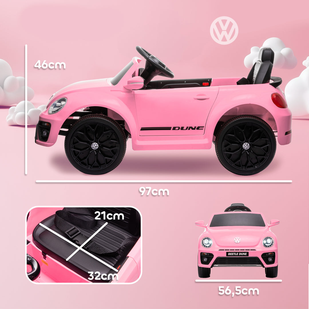 Aiyaplay elektrisk børnebil, vw beetle, 3-5 km/t, med fjernbetjening og musik, pink