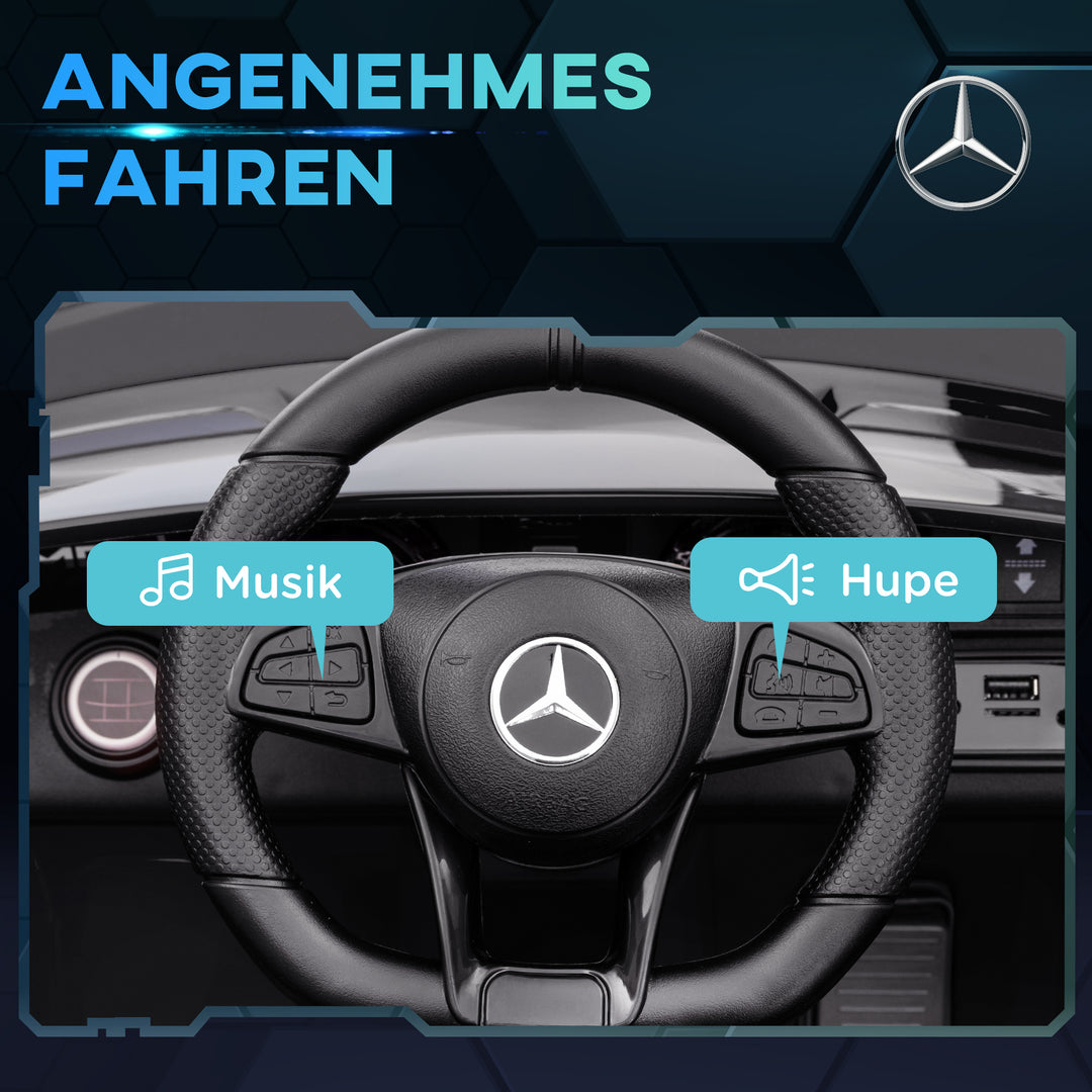 Elektrisk kørebil, mercedes, 3-5 km/t, fjernbetjening, lys og musik, sort