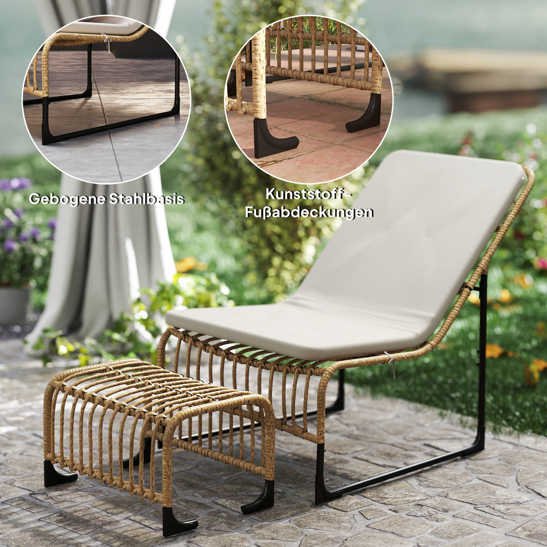 Rattan-afslapningsstol med fodskammel uv-bestandig havestol med hynderemme 65 x 93 x 80 cm naturtræ