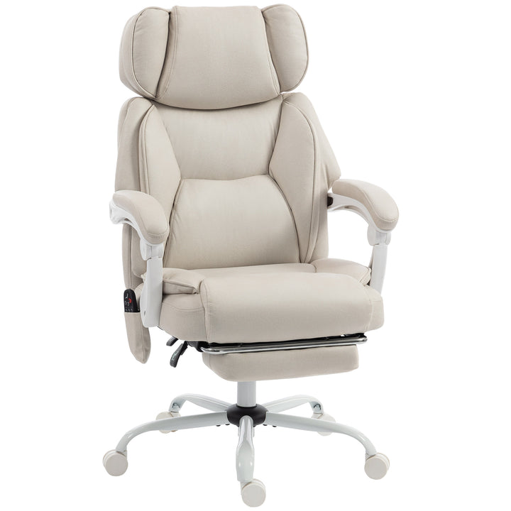 Kontorstol med høj ryg, vibrationsmassage og varme, ergonomisk, vipbar, med fodstøtte, cremehvid
