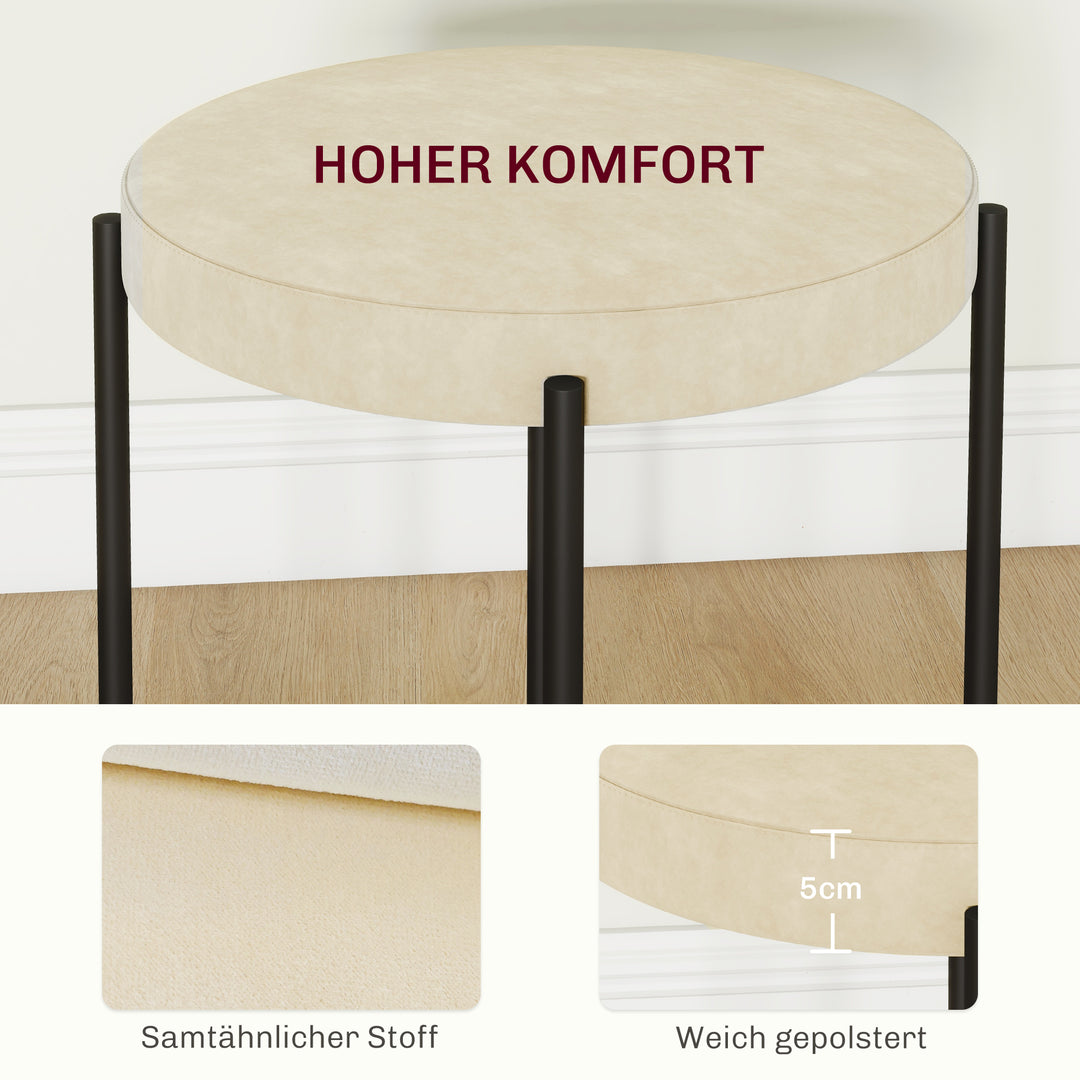 Køkkenskamler sæt med 4, stabelbar, velour look, op til 100 kg, metalstel, 41,5 x 41,5 x 46 cm, cremehvid