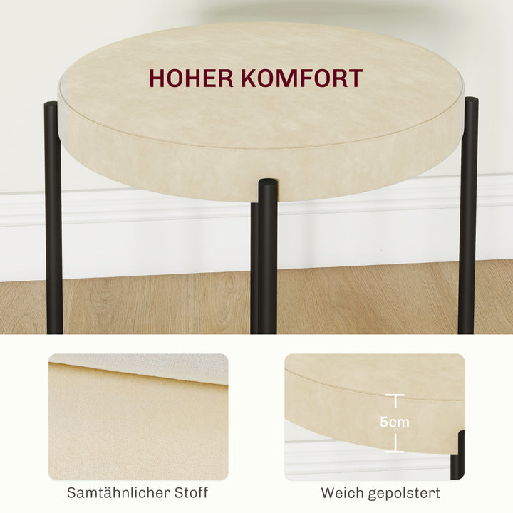 Køkkenskamler sæt med 4, stabelbar, velour look, op til 100 kg, metalstel, 41,5 x 41,5 x 46 cm, cremehvid
