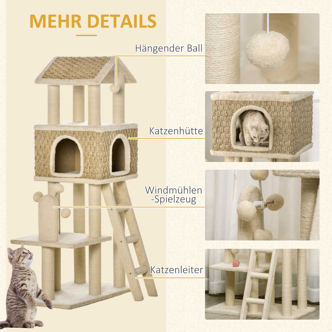 Kradsetræ med kattehule inklusive sisal plyslegetøj khaki + beige + kaffe