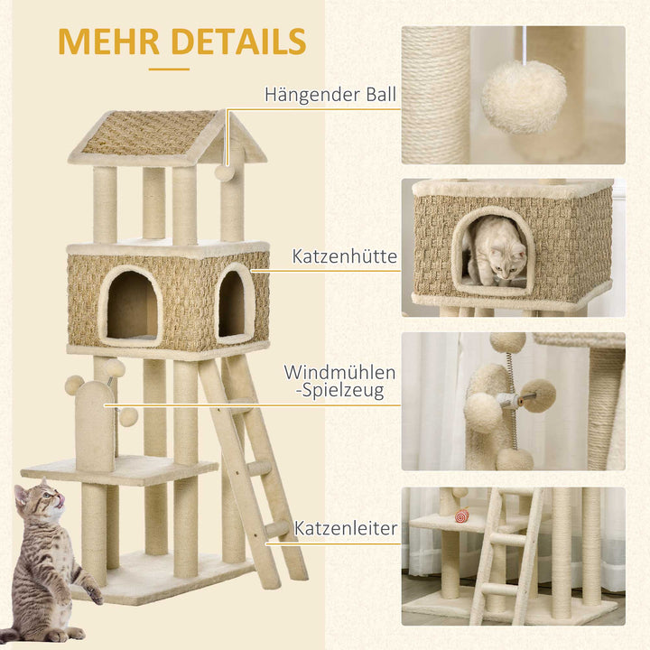 Kradsetræ med kattehule inklusive sisal plyslegetøj khaki + beige + kaffe