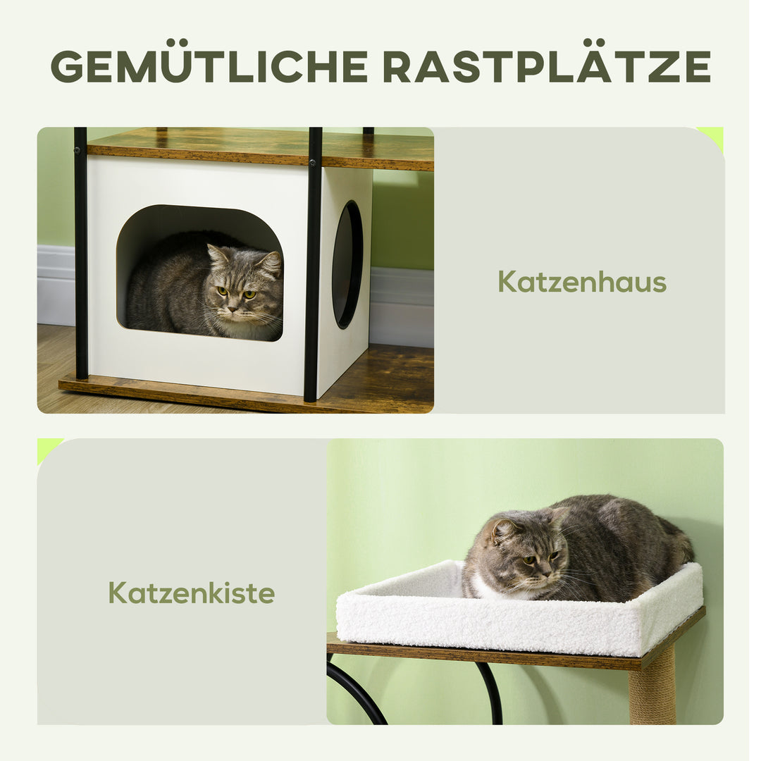 Kradsetræ, 4 niveauer, kattehus, legebold, anti-tippe, 80x40x118,5 cm, brun/hvid