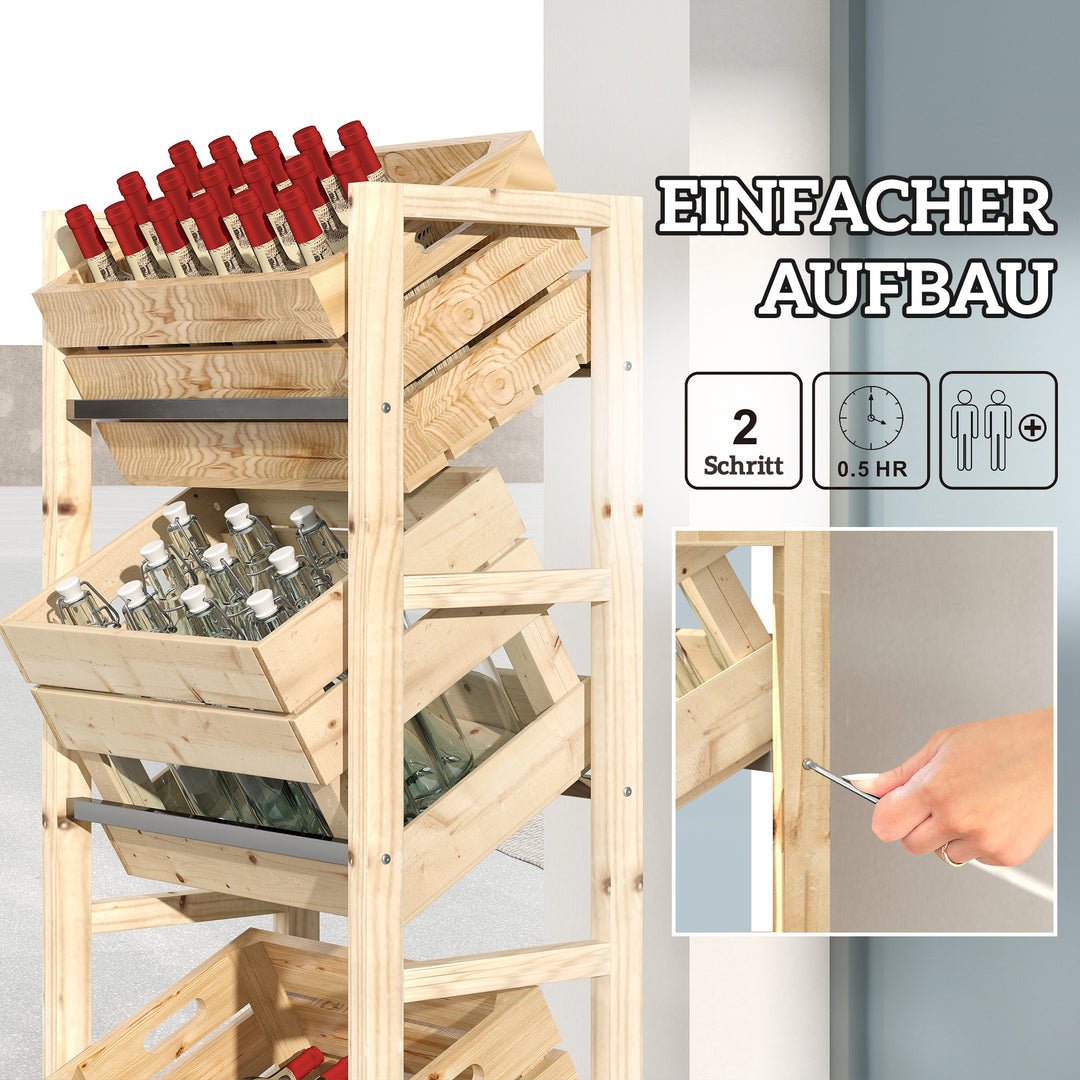 Drikkekassestativ til 3 drikkekasser, trækassestativ med 3 niveauer, 56 x 32 x 112 cm, naturtræ