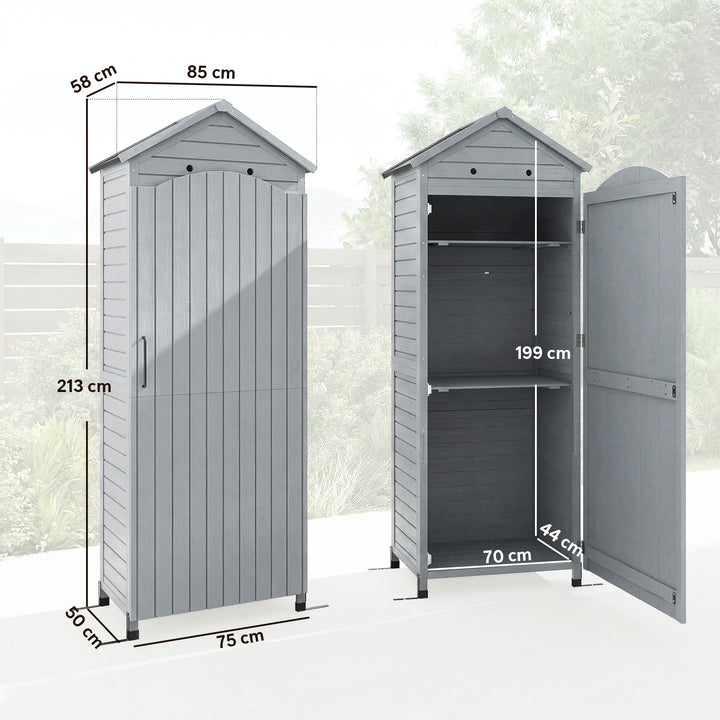 Træskur, ekstra højt, med justerbar hylde, magnetisk dør, galvaniseret tagventilation