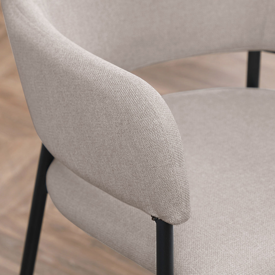 Spisestole, sæt med 2, komfortable, hørlook, metalstel, op til 120 kg, beige