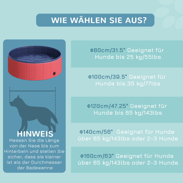 Sammenklappeligt hundebadekar, hundepool, swimmingpool, børnepool, badekar til hunde og katte, vandbassin af plastik og træ, Ø100 x H30 cm, rød
