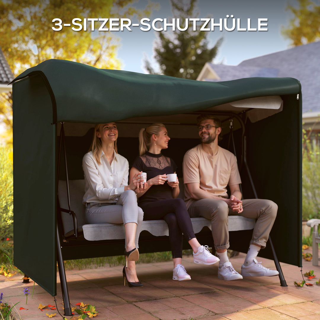 3-Personers gyngeovertræk, vandafvisende, vinterbestandigt beskyttelsesovertræk til havegynge, uv-bestandig presenning, overtræk, rivefast 600d oxford-stof, 205 x 124 x 164 cm, mørkegrøn