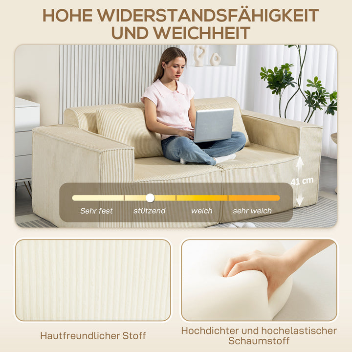 3-personers sofa, blød skumstruktur, brede armlæn, 2 hynder, betræk i fløjlsfløjl, beige