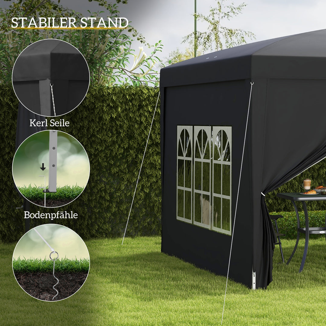 3 X 3 m pavillon med 4 sidevægge, vindue, partytelt med uv-beskyttelse, havetelt inklusive bæretaske, stål, sort