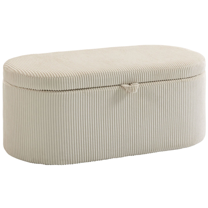 Puf med opbevaring, fløjlspolstring med polstret sæde, bænk ved foden af sengen, 105 x 51 x 49 cm, beige