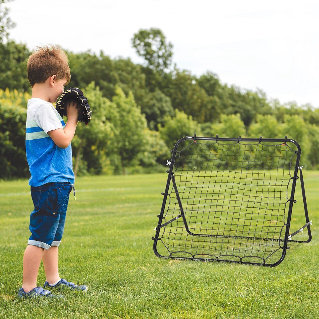 Rebounder til fodbold, rebound wall rebound net, metalrør med pe-stof, kickback rebound wall til baseball basketball, fodboldmål til ungdomstræning 96x80x96cm, sort