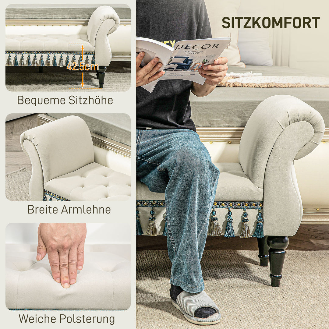 Polstret bænk, vintage design, op til 150 kg, 117 x 40 x 58 cm, beige