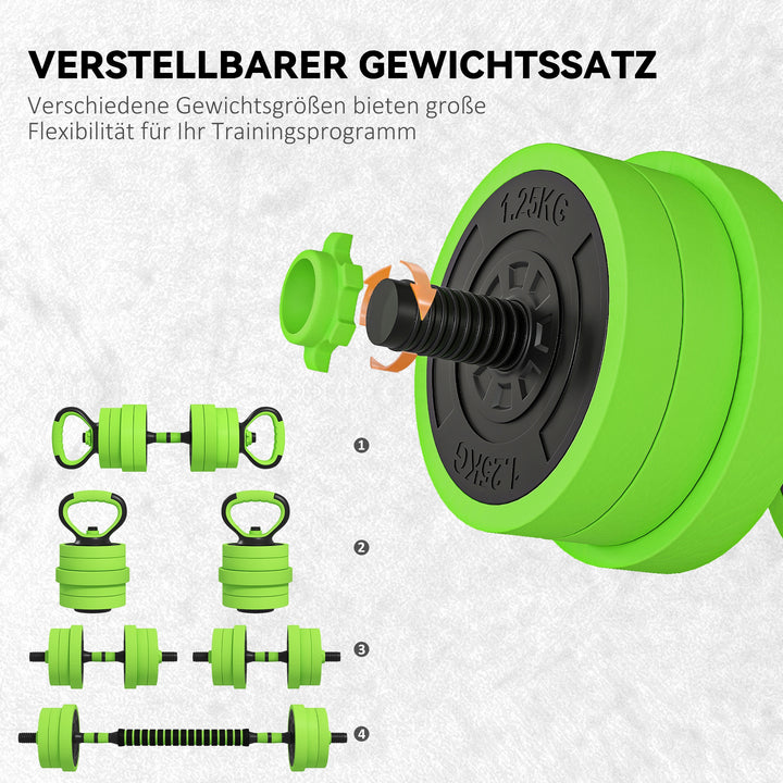 4 i 1 håndvægtsæt 20 kg justerbare håndvægte og vægtstang kettlebell push-up håndtag grøn