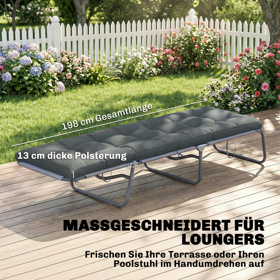 Aftagelig pallehynde med fastgørelsesstropper, pallehynde til de fleste liggestole, 198x65x13 cm, mørkegrå