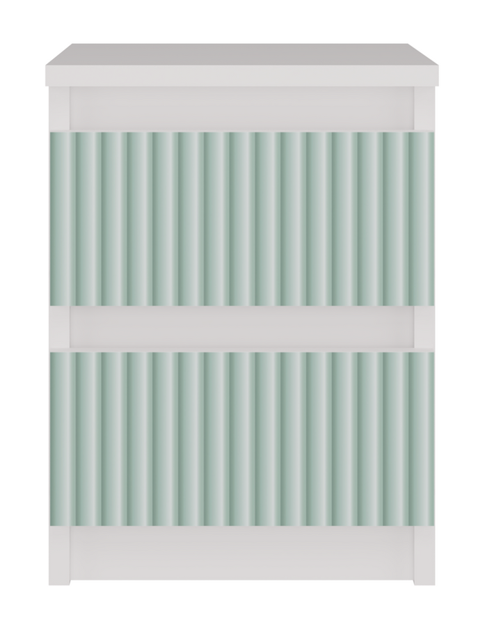 Moderne sengebord med 2 skuffer, farve: hvid med front i mint