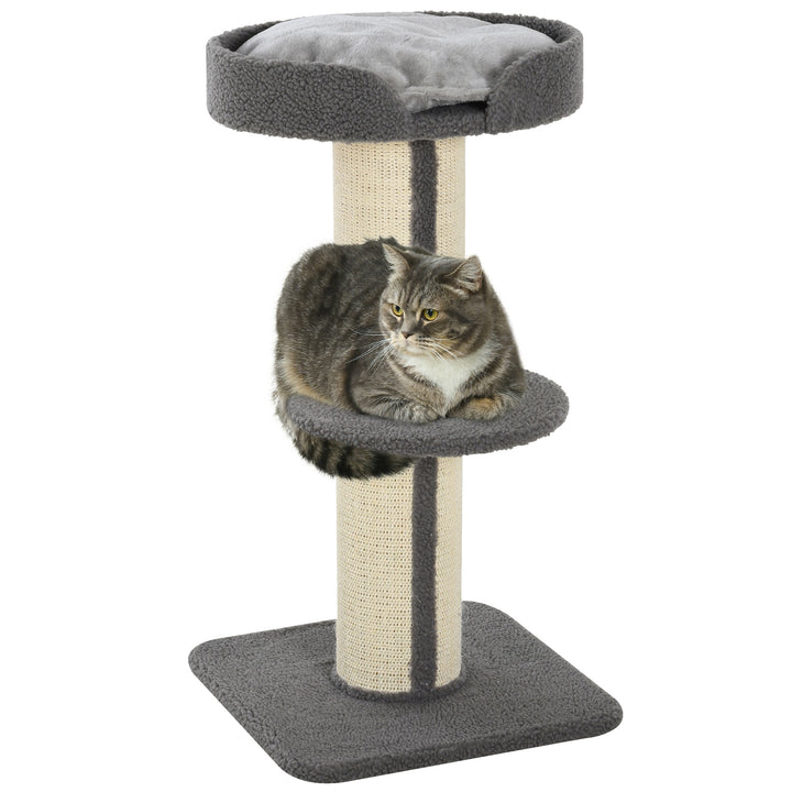 Kradsetræ 91 cm kattetårn med sisalstolper, platform, hynde, kradsetræ i flere niveauer, klatretræ, til mellemstore katte, grå