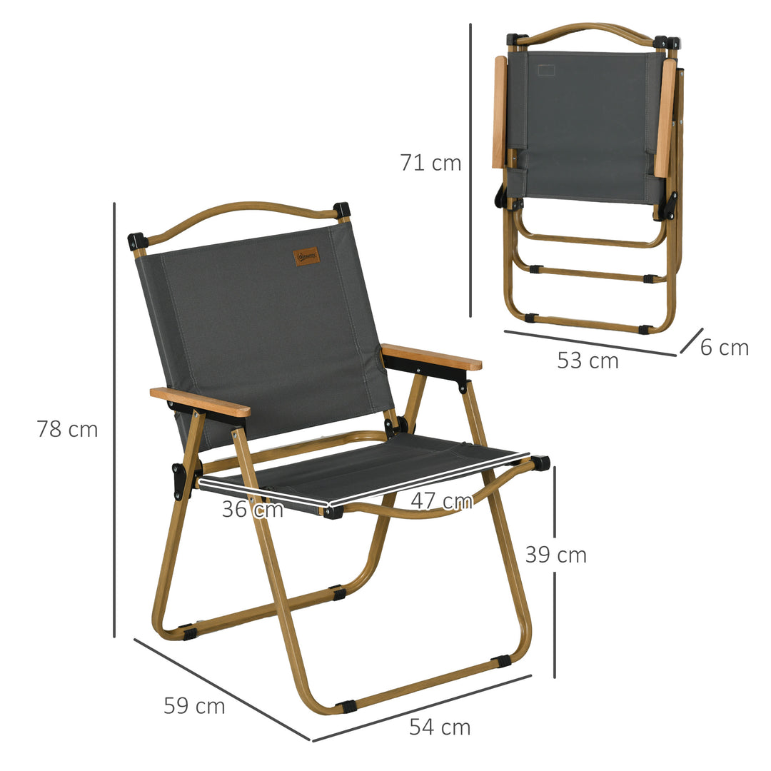 Campingstole, 2 x strandstole, foldbare, stål, trælook, mørkegrå