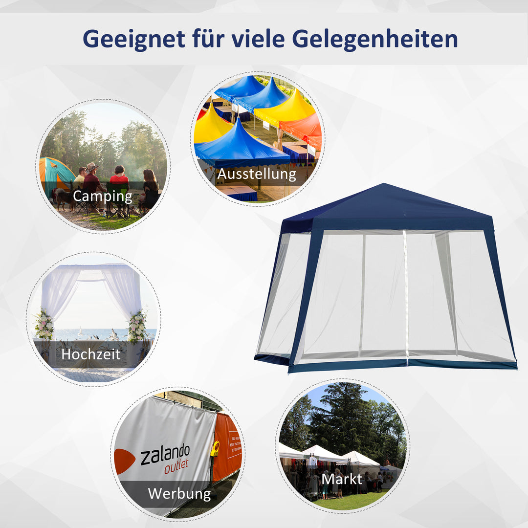 Havepavillon, lysthus, partytelt, vejrbestandigt telt med myggenet, metal + polyester, blå, 3 x 3 m