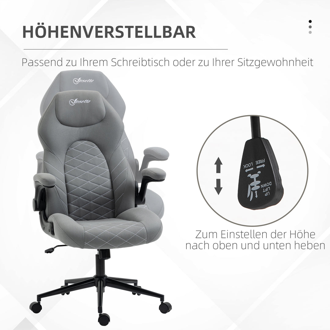 Kontorstol med ryglæn, højdejusterbart, foldbare armlæn, vippefunktion, lysegrå