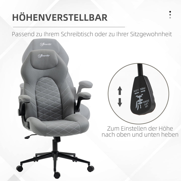 Kontorstol med ryglæn, højdejusterbart, foldbare armlæn, vippefunktion, lysegrå