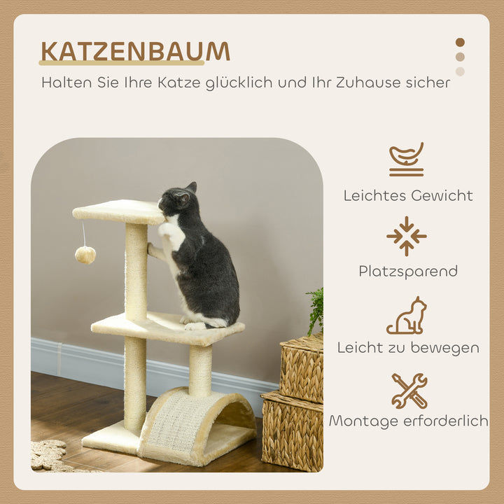 Kradsetræ 72 cm kattetårn med plysbolde, sisalstolper, platform, kradsebræt cremehvid