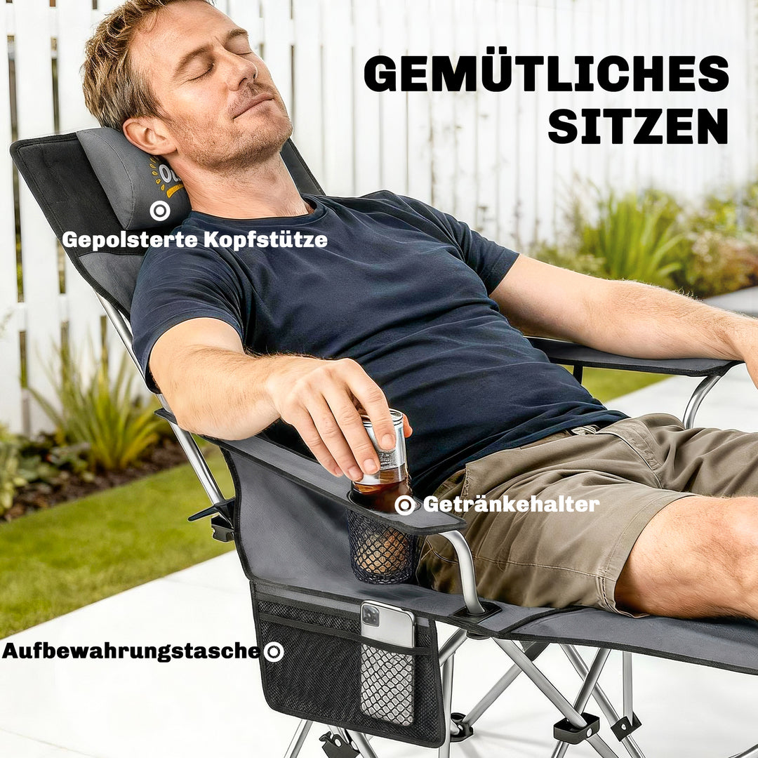 Sæt med 2 foldbare campingstole/fiskestole med aftagelig fodstøtte og kopholder, lasteevne 120 kg, grå