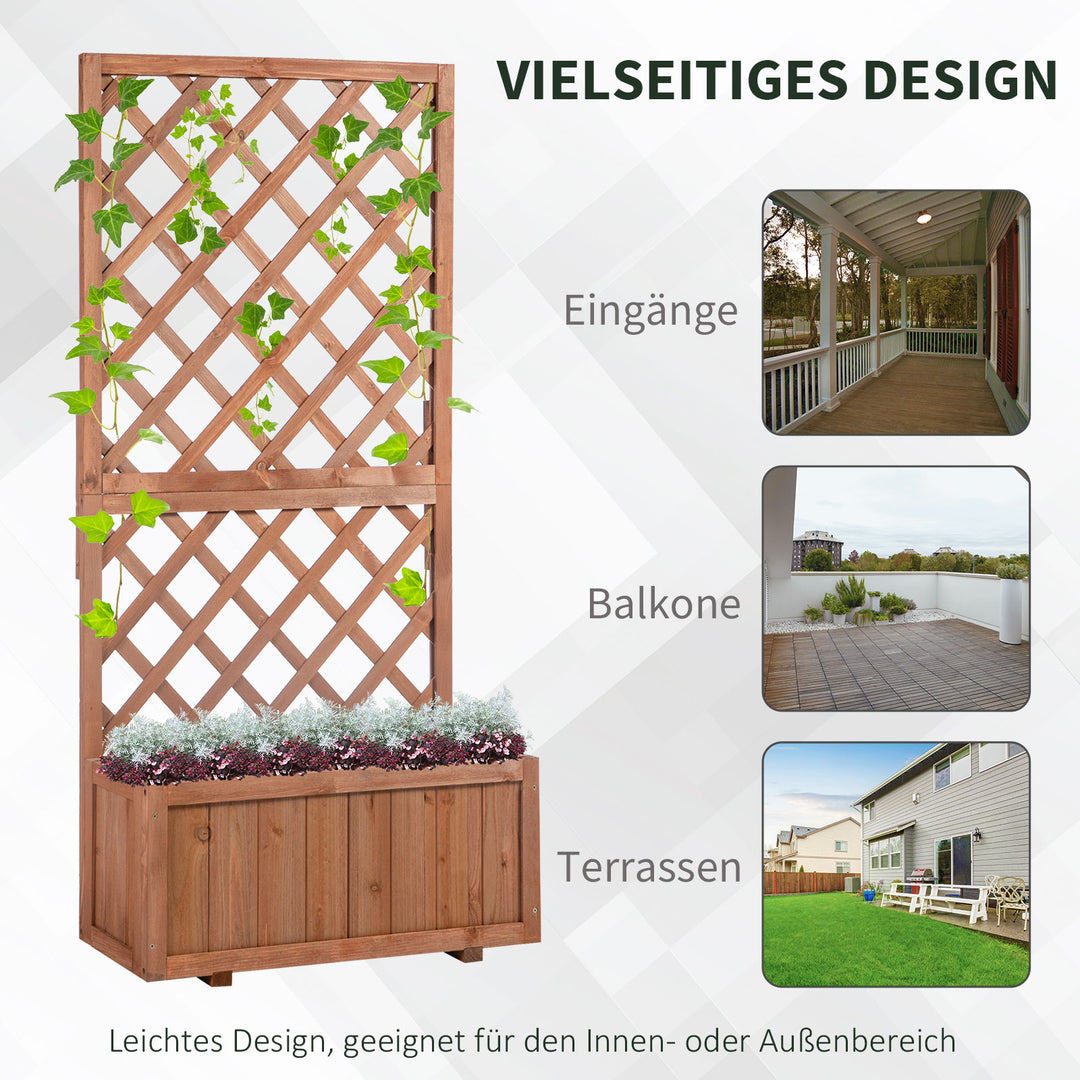 Hævet plantekasse med espalier, espalierplantekasse, træblomsterkasse, 72,5x31,5x149,5 cm til have, altan, terrasse, blomsterpotte til klatreplanter, blomster, orange