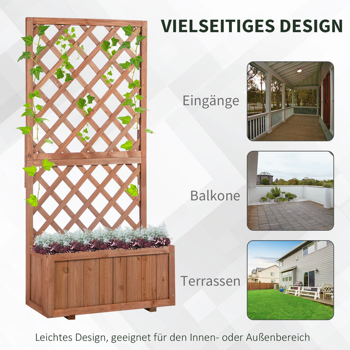 Hævet plantekasse med espalier, espalierplantekasse, træblomsterkasse, 72,5x31,5x149,5 cm til have, altan, terrasse, blomsterpotte til klatreplanter, blomster, orange