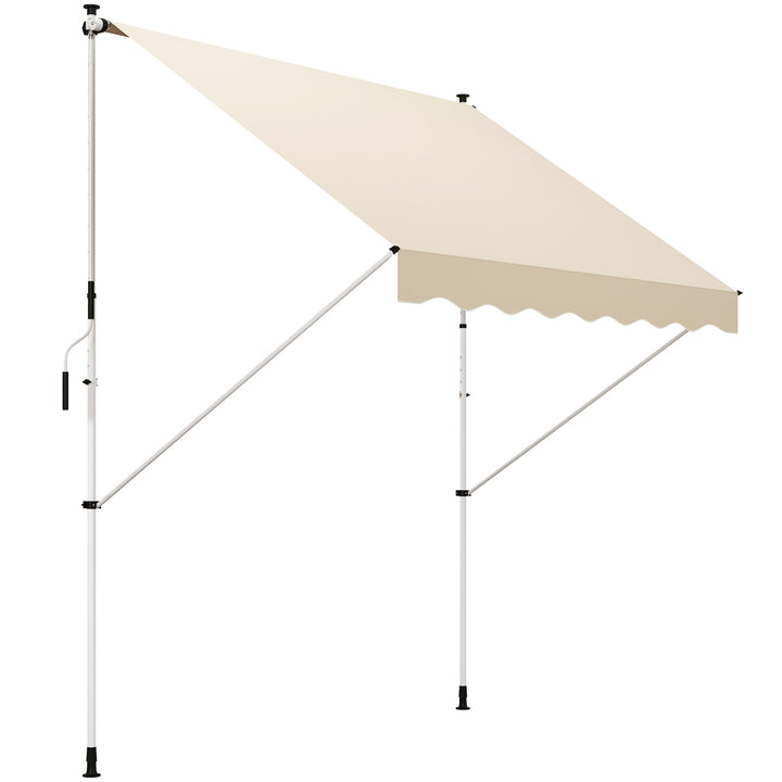Klemmemarkise med håndsving, højdejusterbar, leddelt armmarkise, smudsafvisende, vejrbestandig, balkonmarkise 150 cm bred, terrassemarkise til terrasse, balkon, veranda, beige