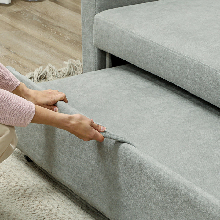 2-Personers sofa med sengefunktion, justerbar ryglæn, polstret sofa, fløjlslook, til stue, soveværelse, lysegrå