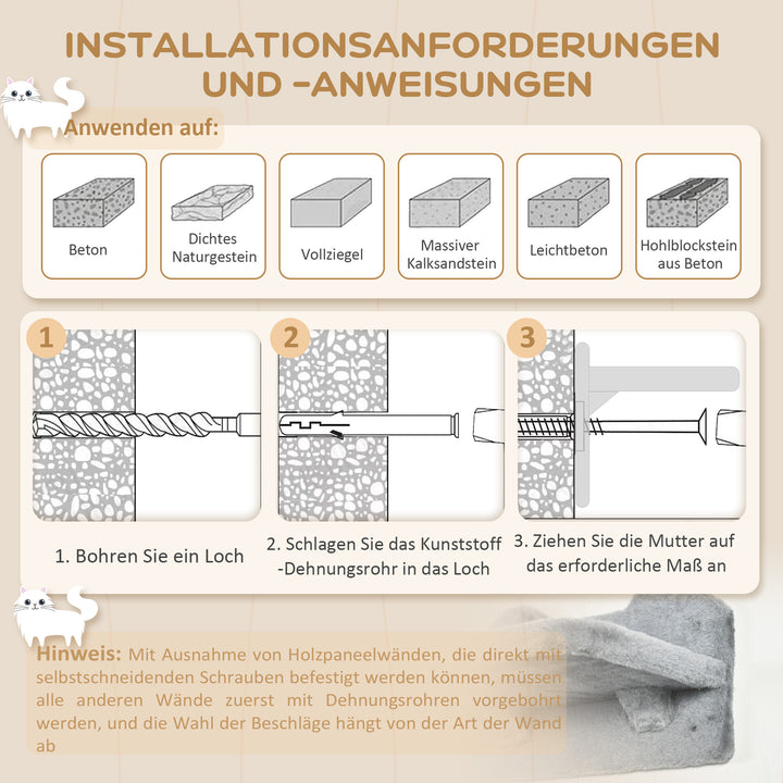 Klatrevægssæt til katte, hængekøje, kradsebræt, hoppeplatforme, plys, sisal, grå