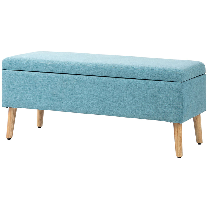 Bænk med opbevaring, op til 220 kg, linnedlook, 110 x 39 x 45 cm, blå