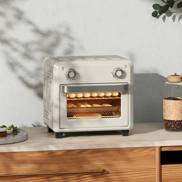 10L varmluftovn til grill, bagning og stegning, timer, 1000W, tåler opvaskemaskine, cremehvid