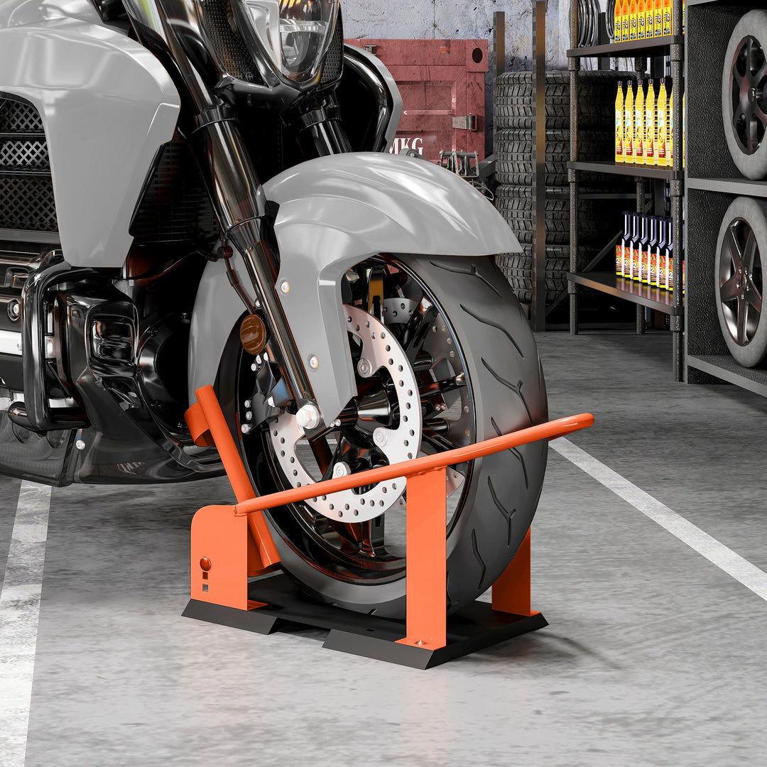 Motorcykelstativ til 15-21", 381-533,4 mm forhjul, justerbar motorcykelvippe, 816,5 kg lasteevne, orange
