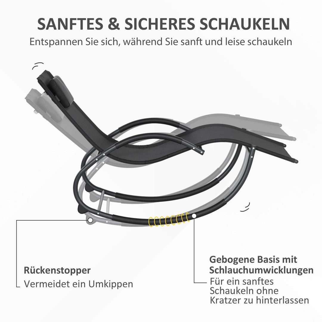 Gyngestol, havestol, liggestol, inklusive nakkestøtte, 155 cm x 61 cm x 88 cm, sort