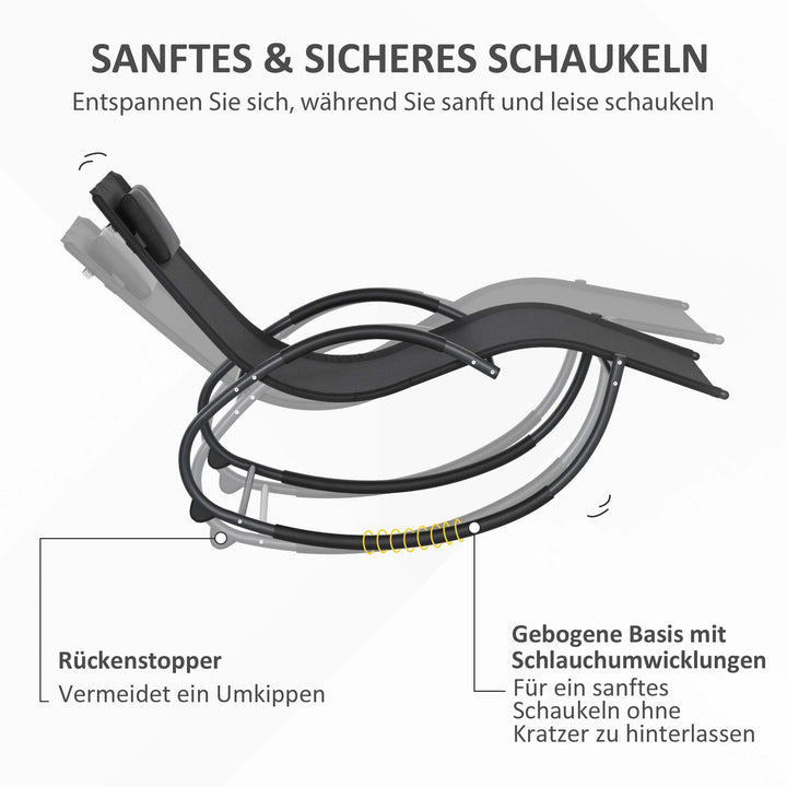 Gyngestol, havestol, liggestol, inklusive nakkestøtte, 155 cm x 61 cm x 88 cm, sort