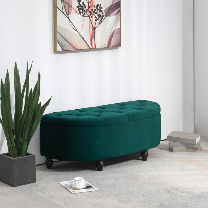 Opbevaringspuf, polstret, softclose-låg, fløjlslook, 120 x 46 x 42 cm, mørkegrå